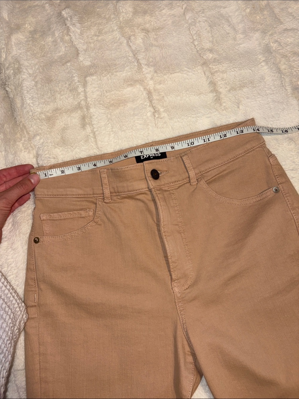 NEW- Express Cropped Flare High-Rise Jeans in Camel Brown Sz 8R - Picture 7 of 9